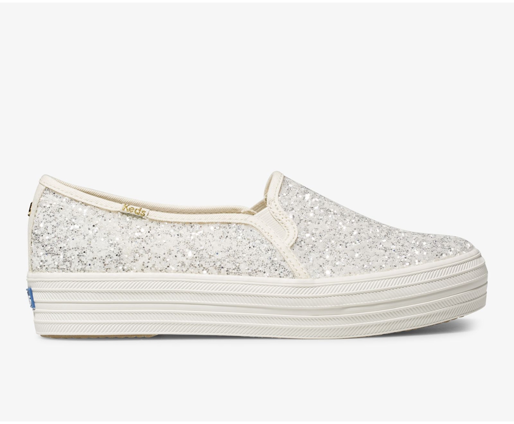 Slip Ons Keds Mujer Blancas - Kate Spade New York Triple Decker Glitter - 106-NAHSZF